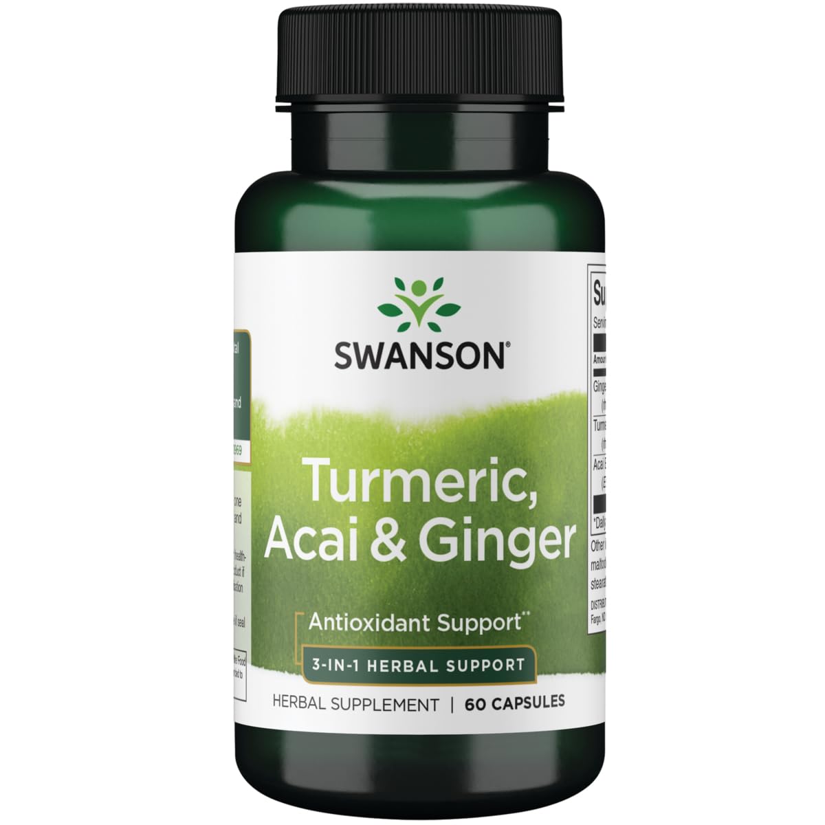 Swanson Full Spectrum Turmeric Acai Ginger bottle with capsules for daily antioxidant support.