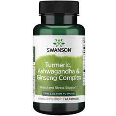 Swanson Full Spectrum Turmeric Ashwagandha & Ginseng Complex bottle for daily use.