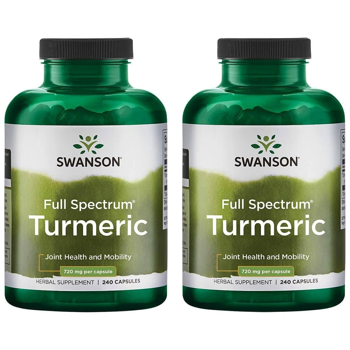 Swanson Full Spectrum Turmeric capsules pour showing joint support potential