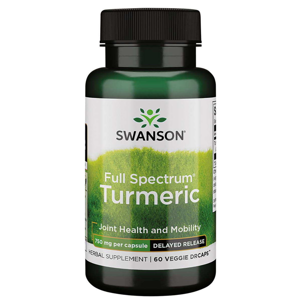 Swanson Full Spectrum Turmeric delayed-release bottle with 750 mg potency for joint health.
