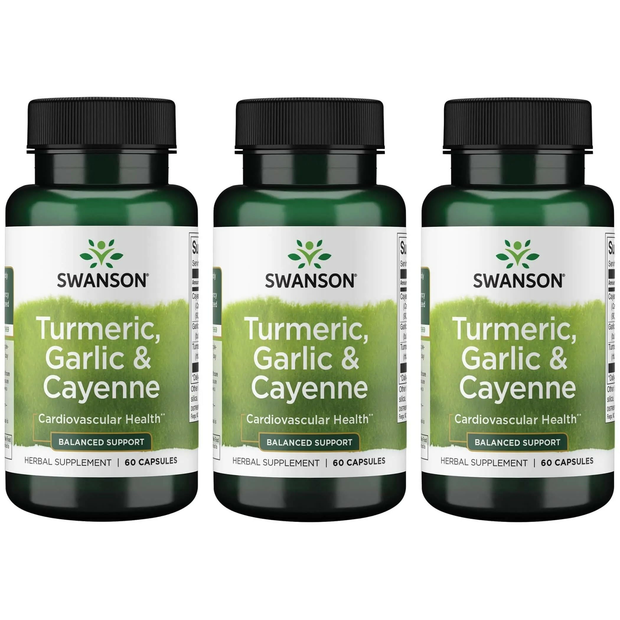 Swanson Full Spectrum Turmeric Garlic & Cayenne capsules bottle for daily wellness.