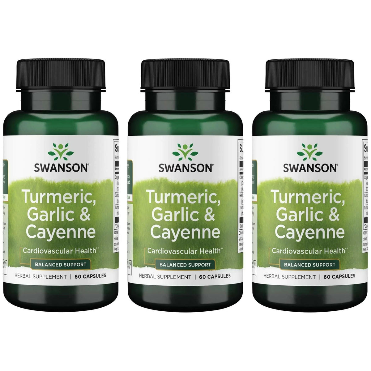 Swanson Full Spectrum Turmeric Garlic & Cayenne capsules bottle for daily wellness.