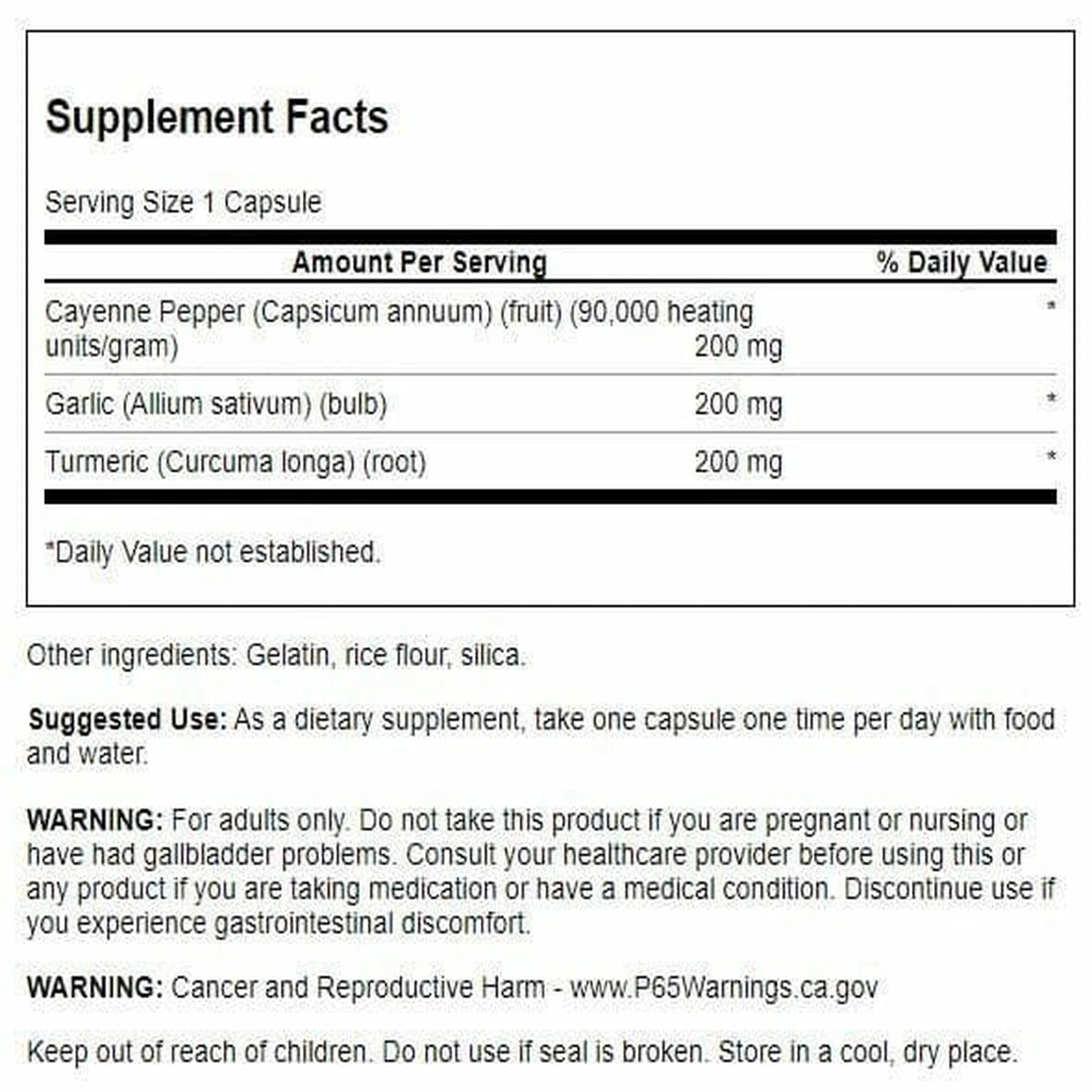 Swanson full-spectrum turmeric garlic cayenne label close-up showing ingredients
