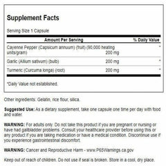 Swanson full-spectrum turmeric garlic cayenne label close-up showing ingredients
