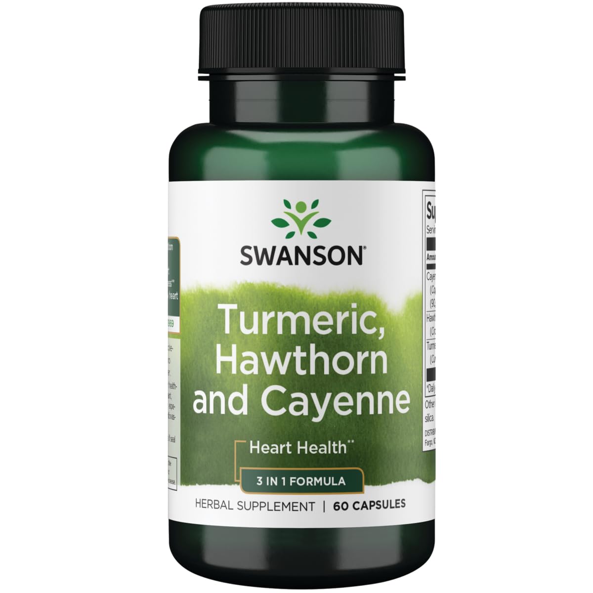 Swanson Full Spectrum Turmeric Hawthorn & Cayenne bottle—capsules support cardiovascular wellness.