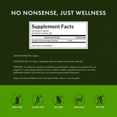 Label detail of Swanson Turmeric showing non-GMO and gluten-free features