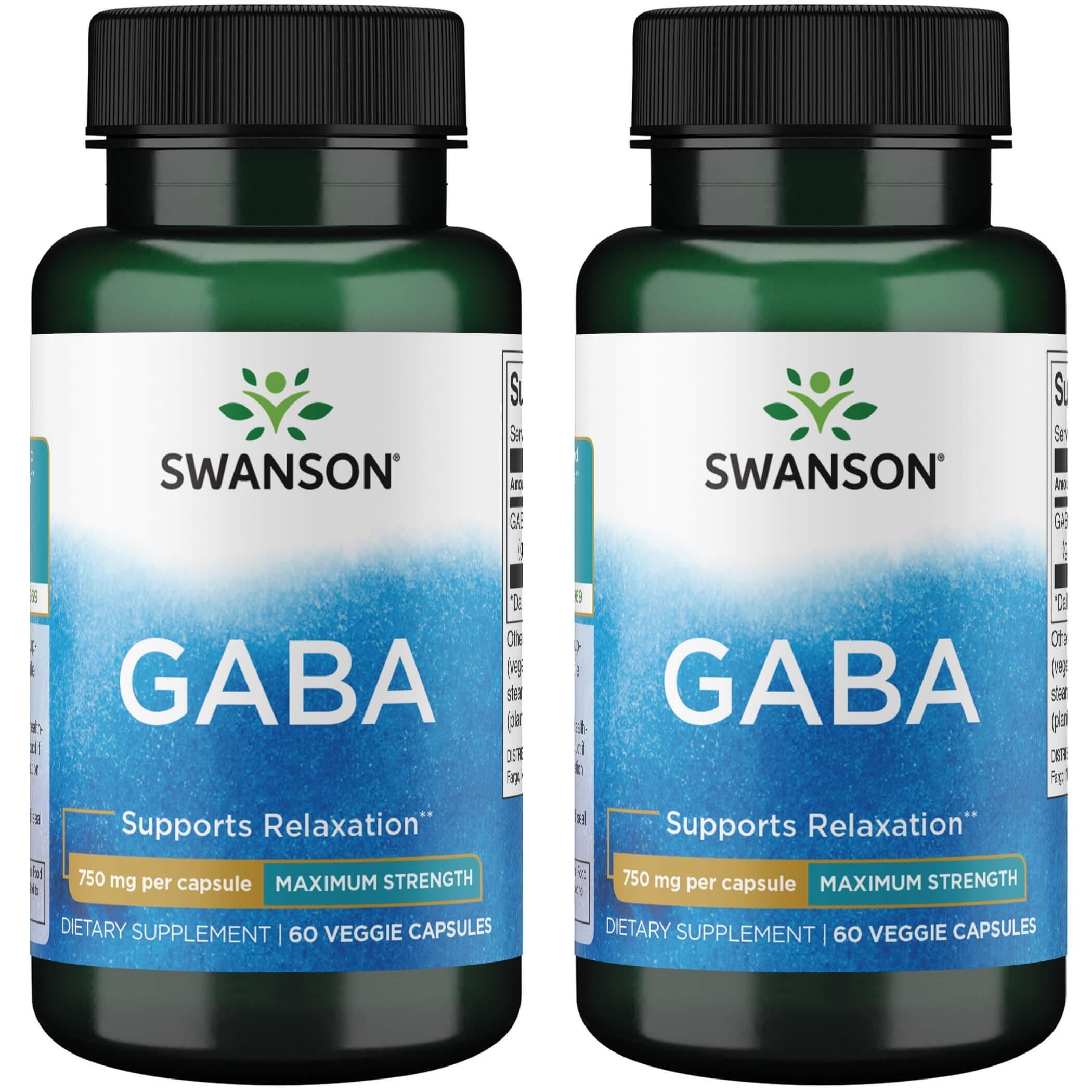 Swanson GABA 750mg bottle close-up suggesting calm mood support and restful sleep potential