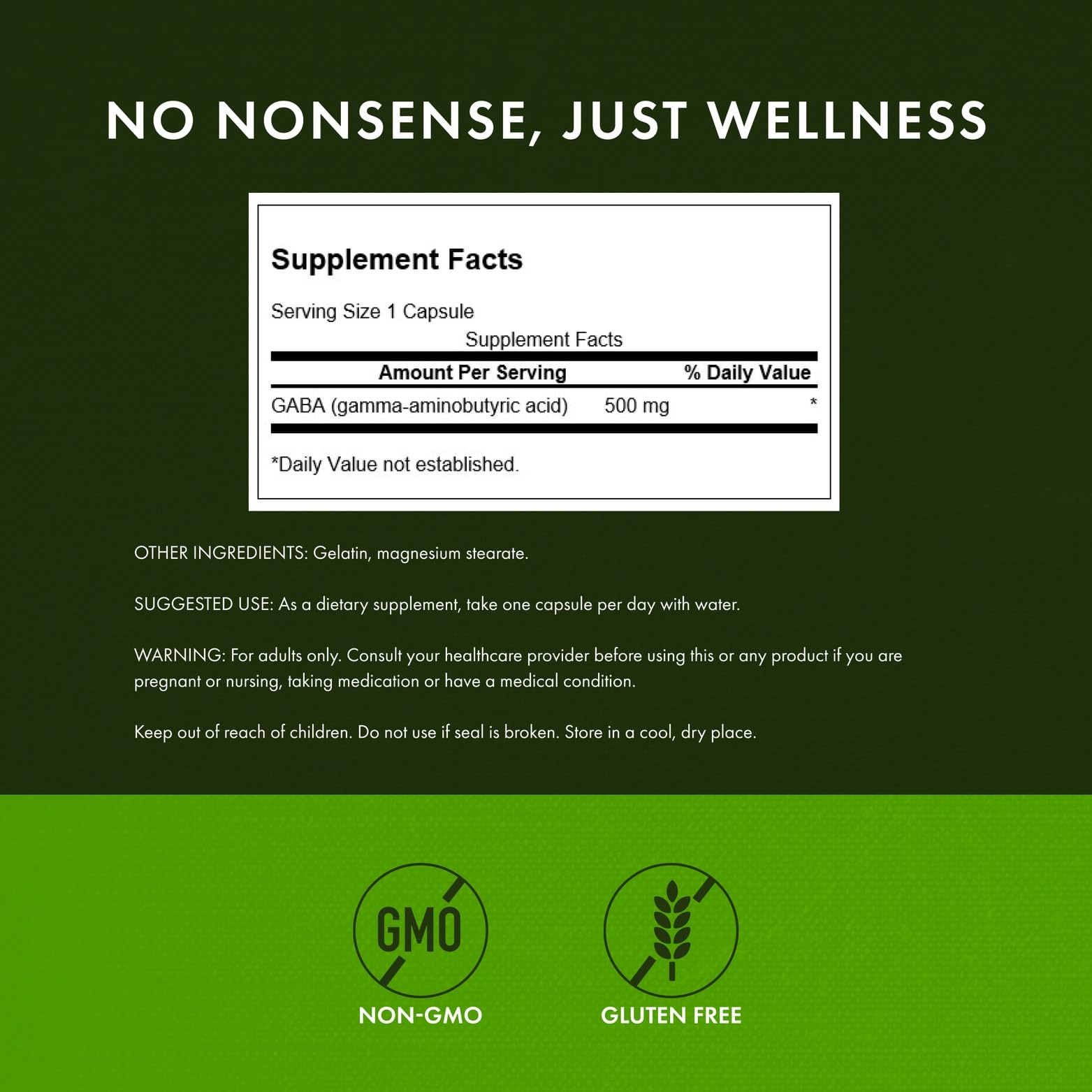 Swanson GABA full-spectrum plant-based ingredients emphasize natural relaxation support.