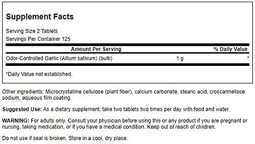 Swanson Garlic Odor-CNTRL bottle label highlights non-GMO formulation and quality