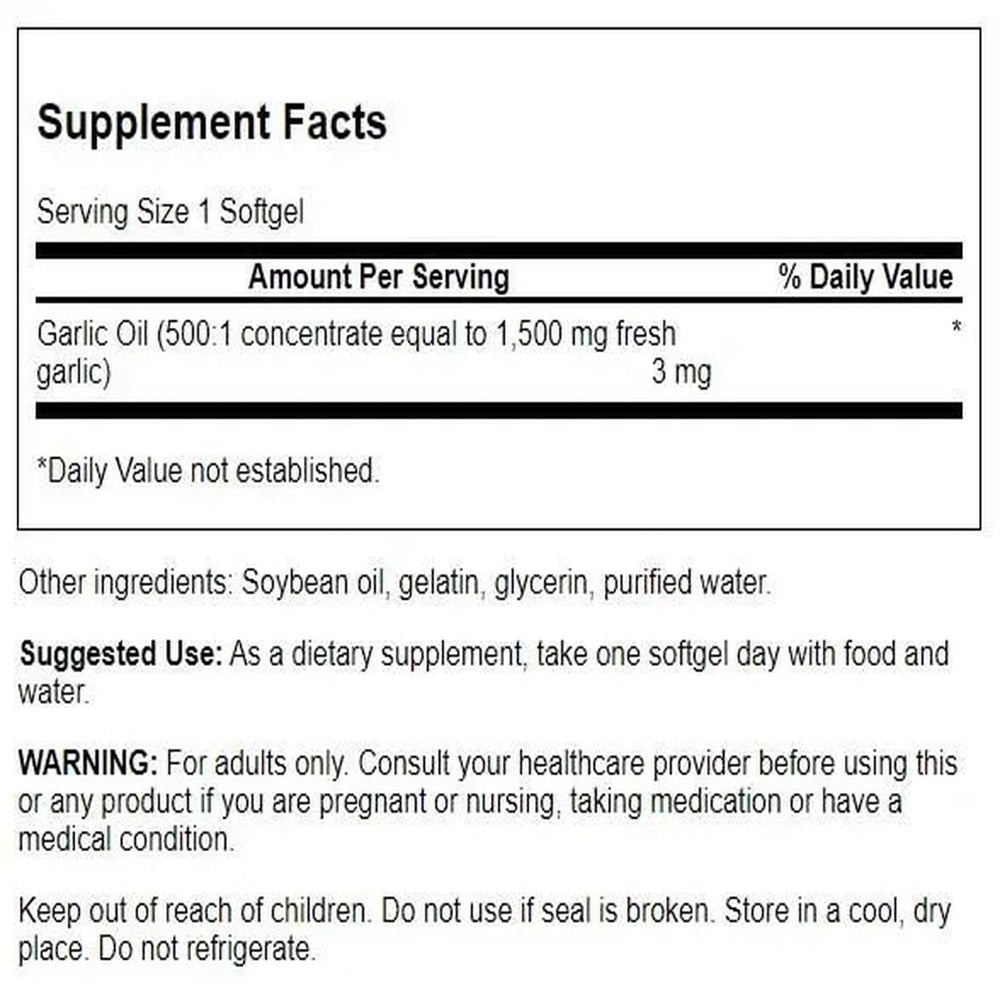 Swanson Garlic Oil 500 Sgels capsules ready for daily use.