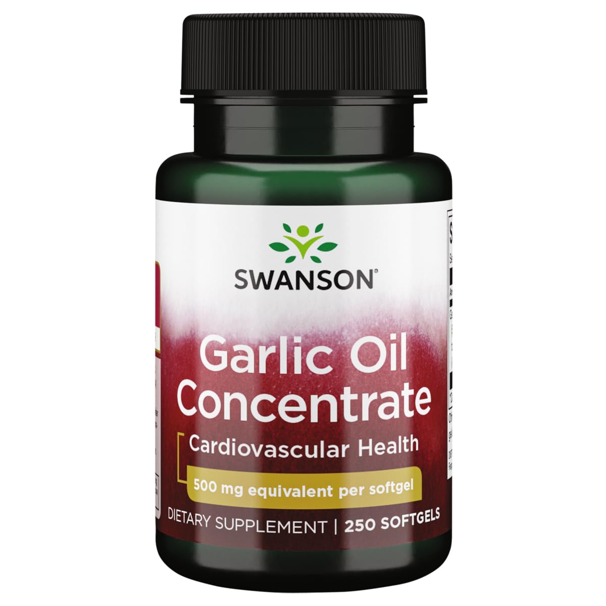 Swanson Garlic Oil bottle pour with 500 mg equivalent softgels for daily antioxidant support