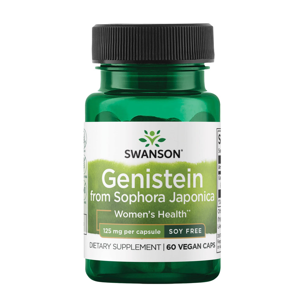 Swanson Genistein bottle front showing plant-based wellness packaging.