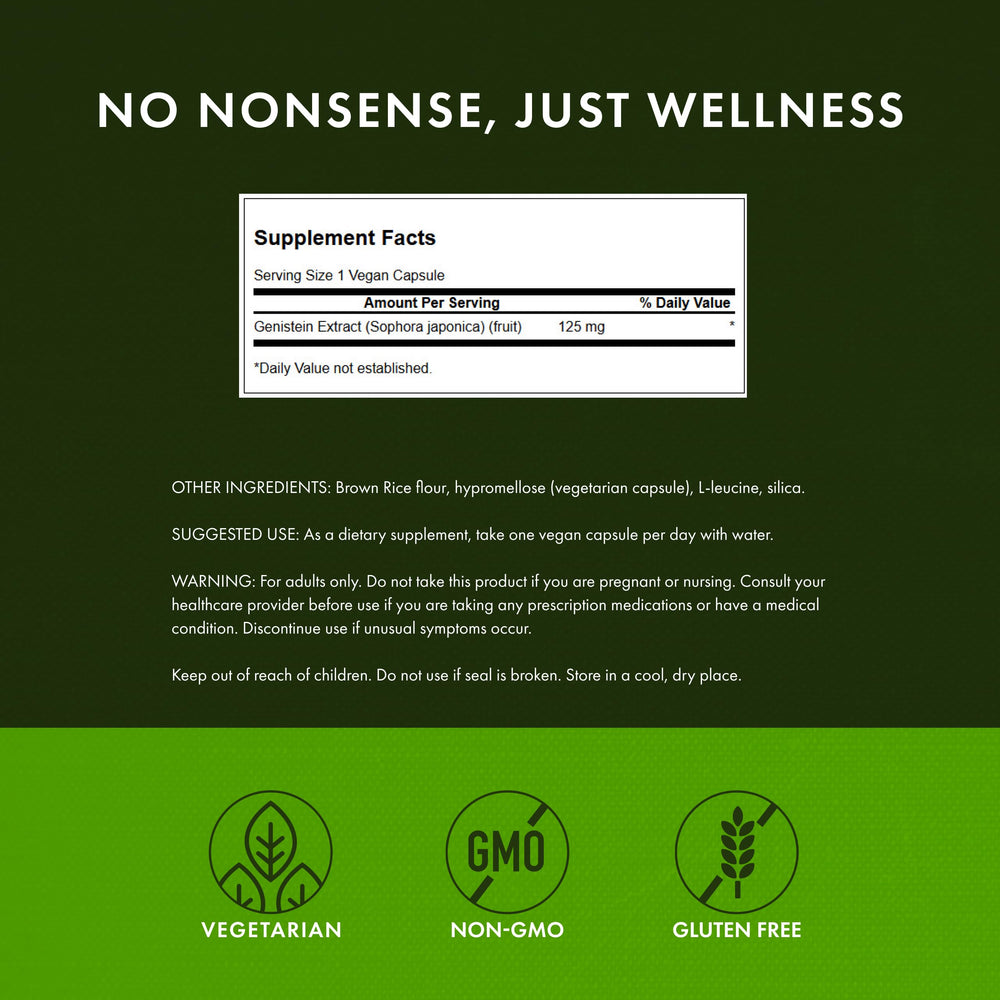 Swanson Genistein packaging back with ingredient details for informed use.