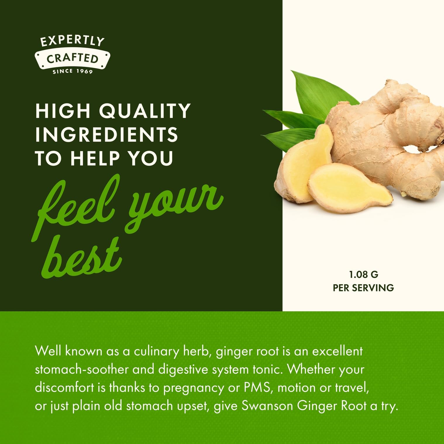 Swanson Ginger Root 540 mg capsule pour captures easy daily dosing