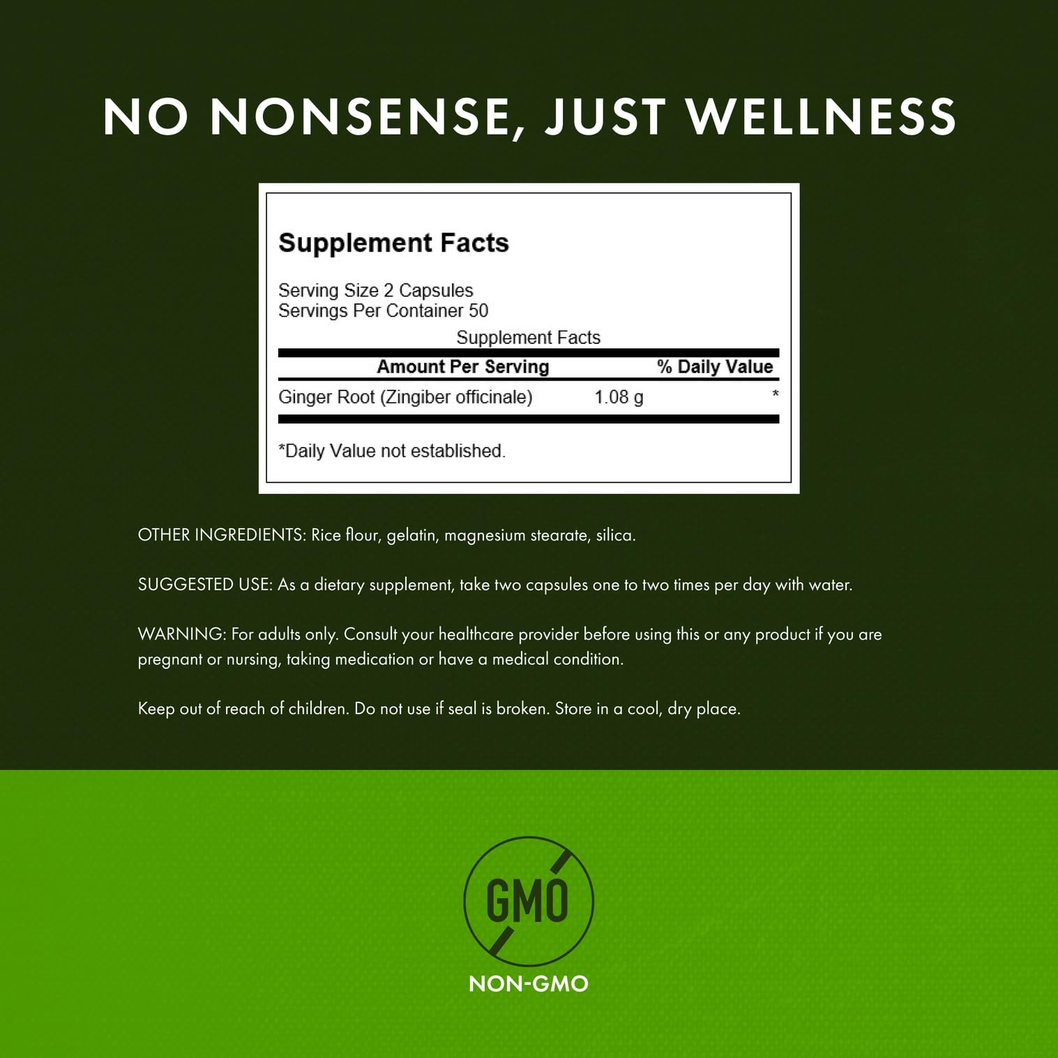 Swanson Ginger Root 540 mg label closeup highlights a plant-based full-spectrum formula