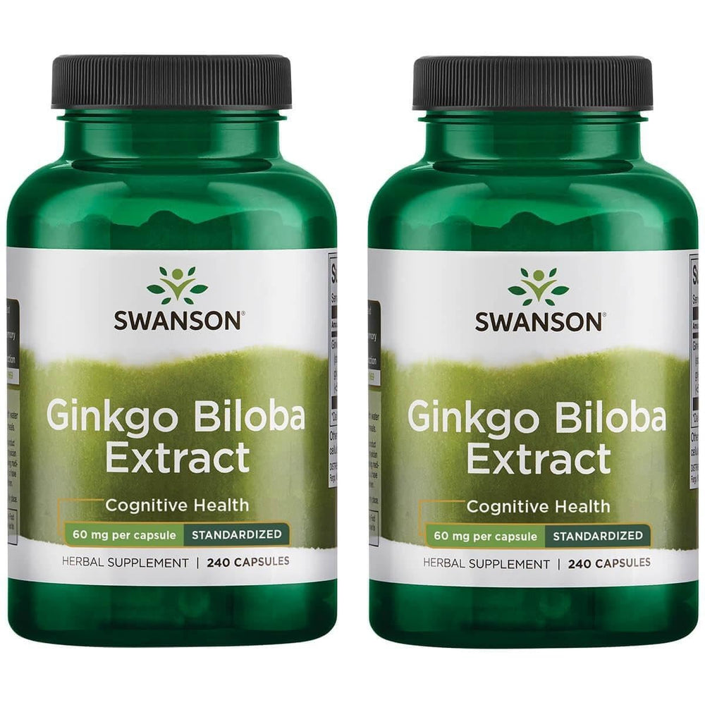 Swanson Ginkgo Biloba extract bottle highlighting cognitive support and daily focus
