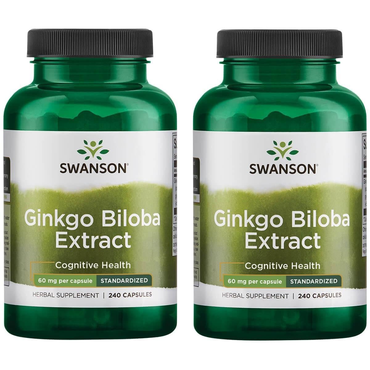 Swanson Ginkgo Biloba extract bottle highlighting cognitive support and daily focus