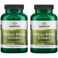 Swanson Ginkgo Biloba extract bottle highlighting cognitive support and daily focus