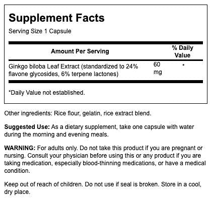 Swanson Ginkgo Biloba extract capsules close up highlighting standardization