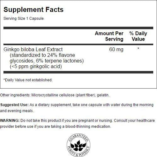 Swanson Ginkgo Biloba extract capsules in a container for brain health use