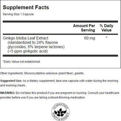 Swanson Ginkgo Biloba extract capsules in a container for brain health use