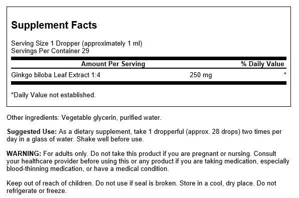 Swanson Ginkgo Biloba liquid dropper for convenient daily intake.