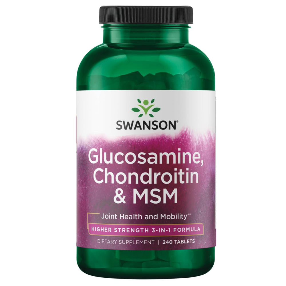 Swanson glucosamine chondroitin MSM bottle for joint support and mobility.