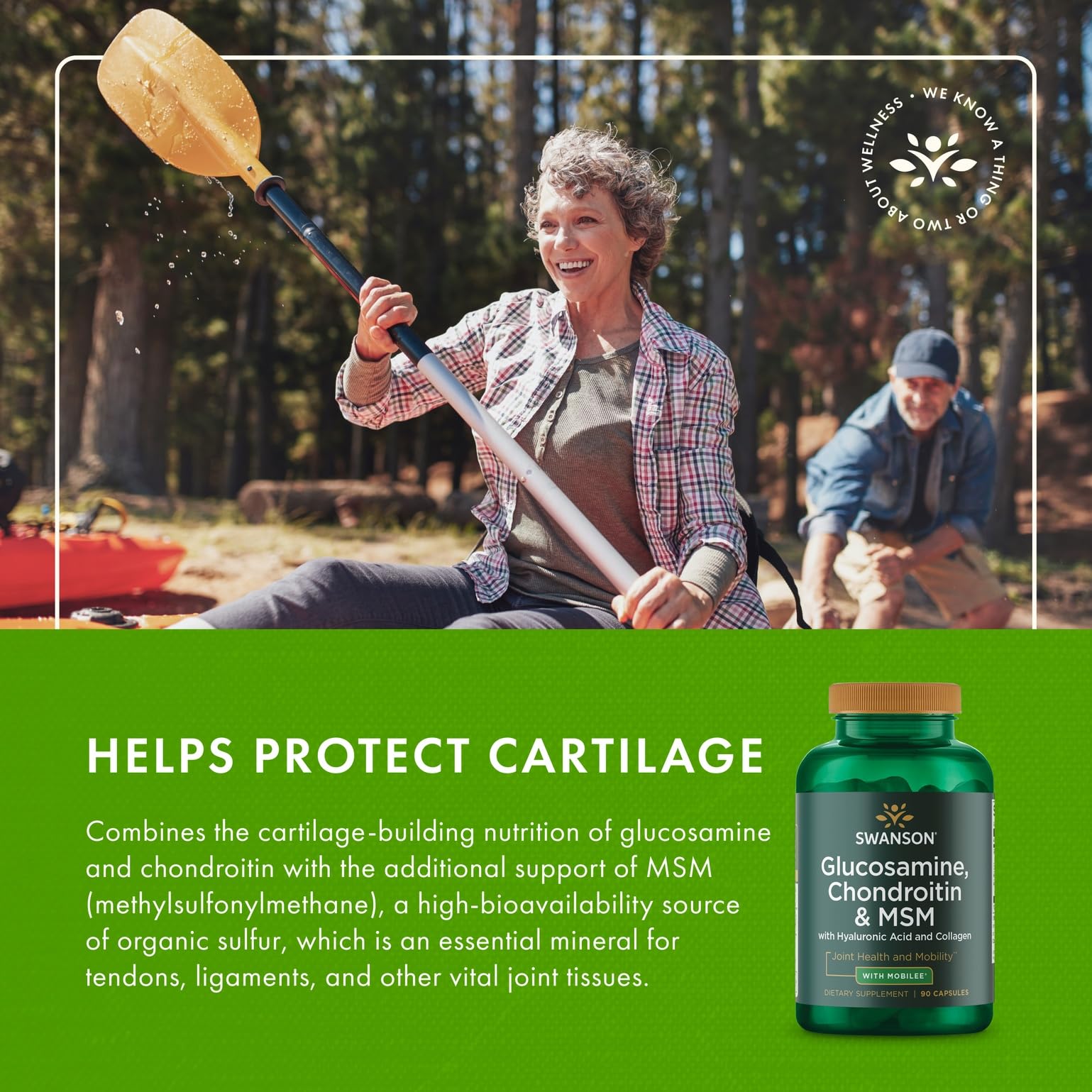 Morning use moment featuring Swanson capsules as part of routine for joints
