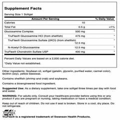 Swanson glucosamine chondroitin softgel closeup reveals capsule texture for daily mobility.