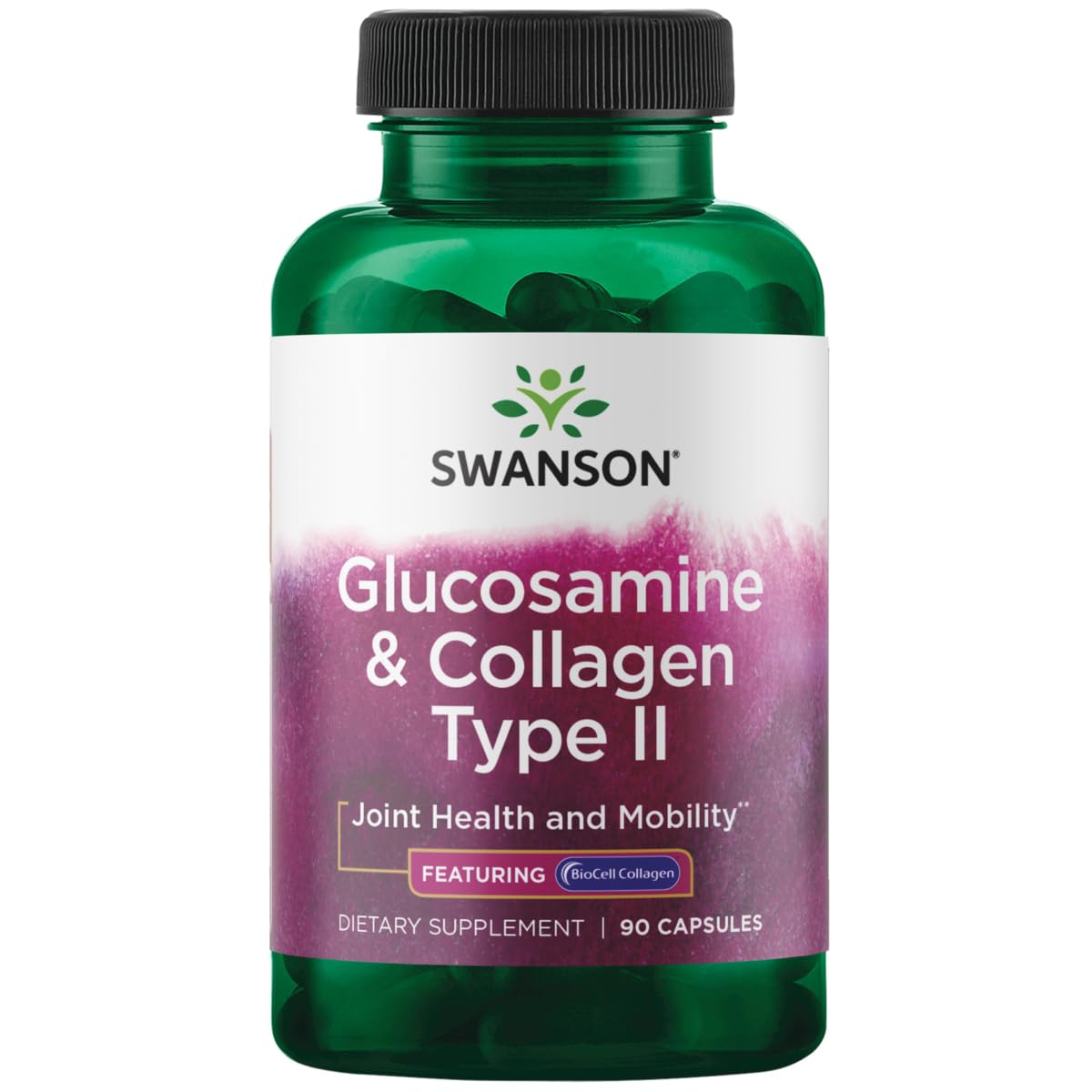 Swanson Glucosamine & Collagen Type II 90-caps bottle indicating joint support potential