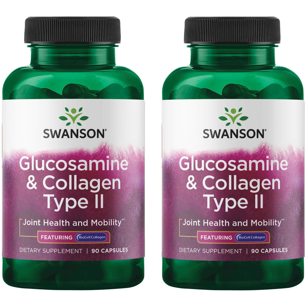 Swanson Glucosamine & Collagen Type II BioCell bottle supports joint mobility and skin elasticity