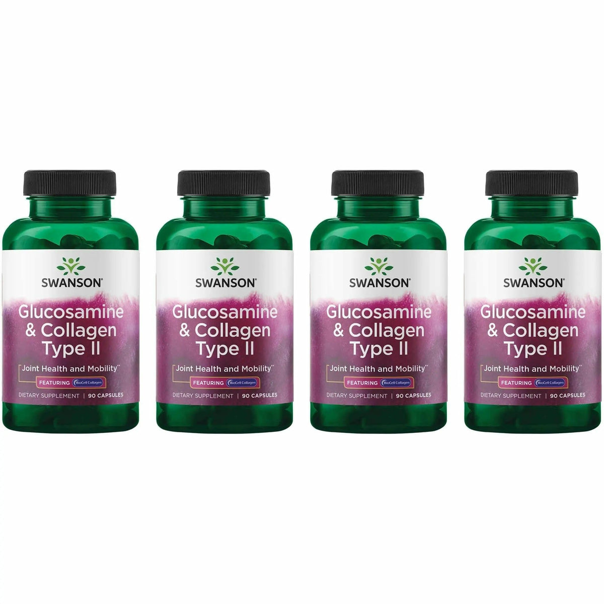 Swanson Glucosamine & Collagen Type II bottle front with BioCell Collagen for joint support.