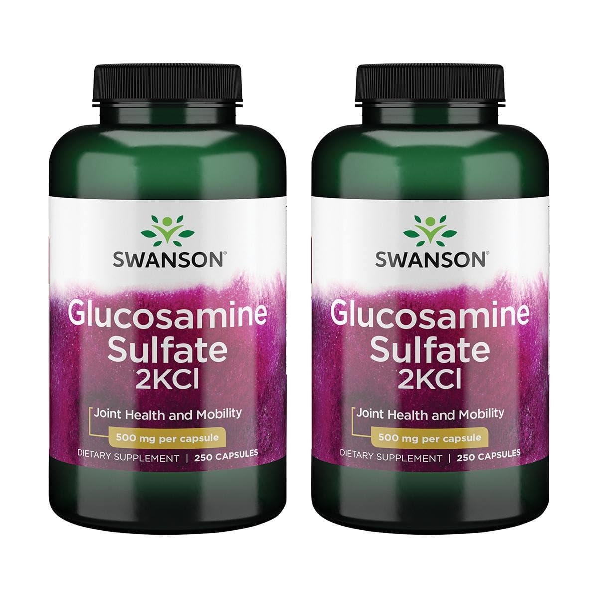 Swanson Glucosamine Sulfate 2KCl bottle; 500 mg supports joint comfort and mobility.