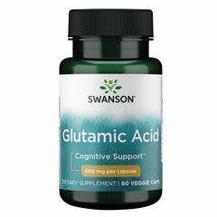 Swanson Glutamic Acid 500 mg bottle front suggests cognitive support potential