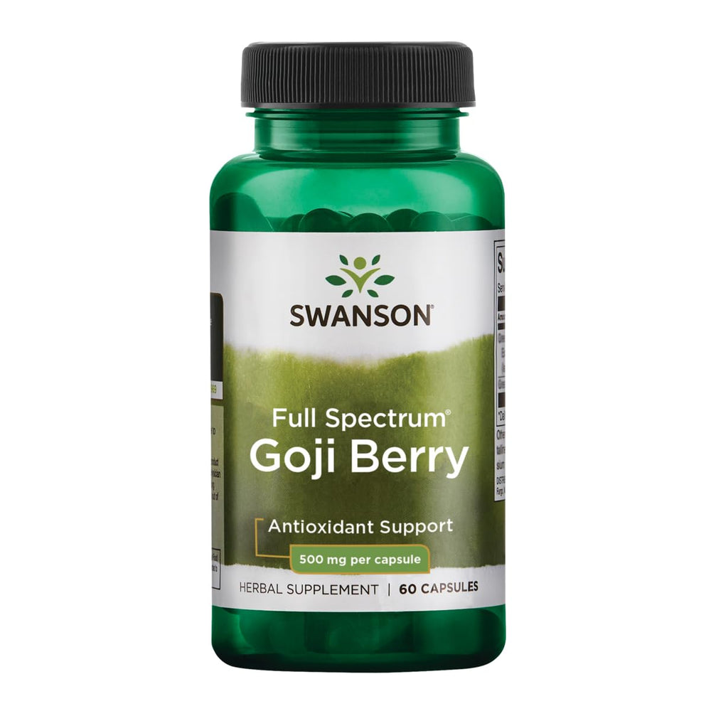 Swanson Goji Wolfberry bottle—antioxidant-rich supplement for liver, kidney, and eye support.