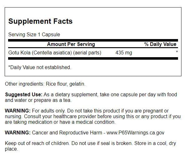 Swanson Gotu Kola capsules dispense close-up for easy swallowing
