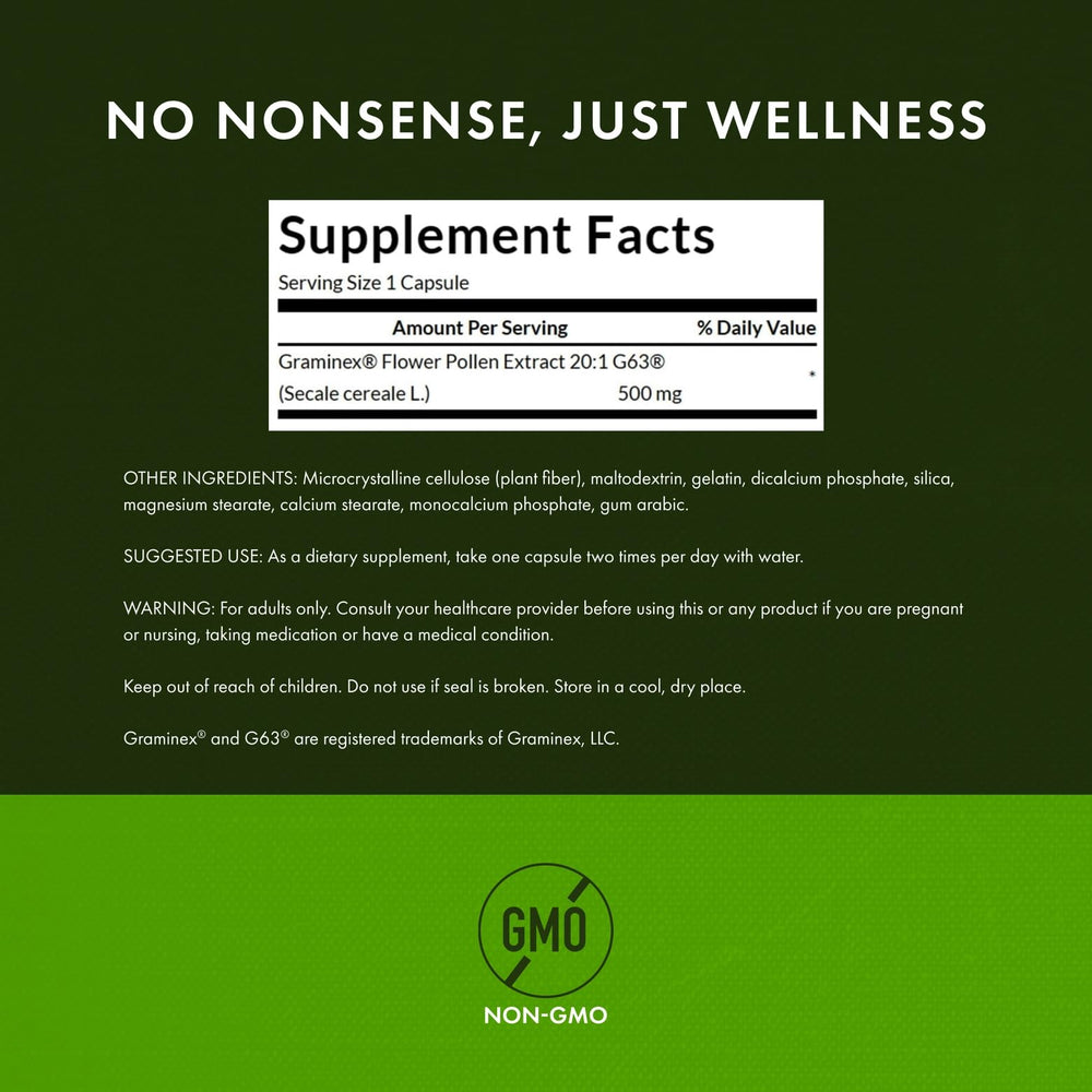 Swanson Graminex pollen extract label showing 500 mg potency