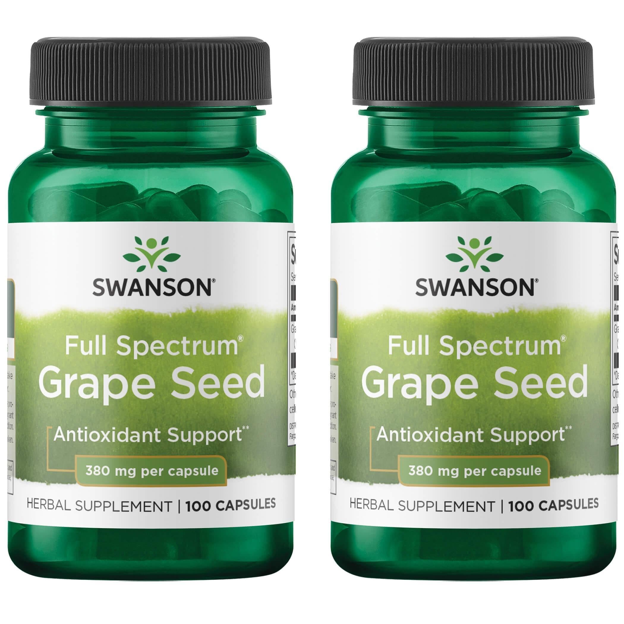 Swanson Grape Seed bottle showing capsules for antioxidant support and vascular wellness.
