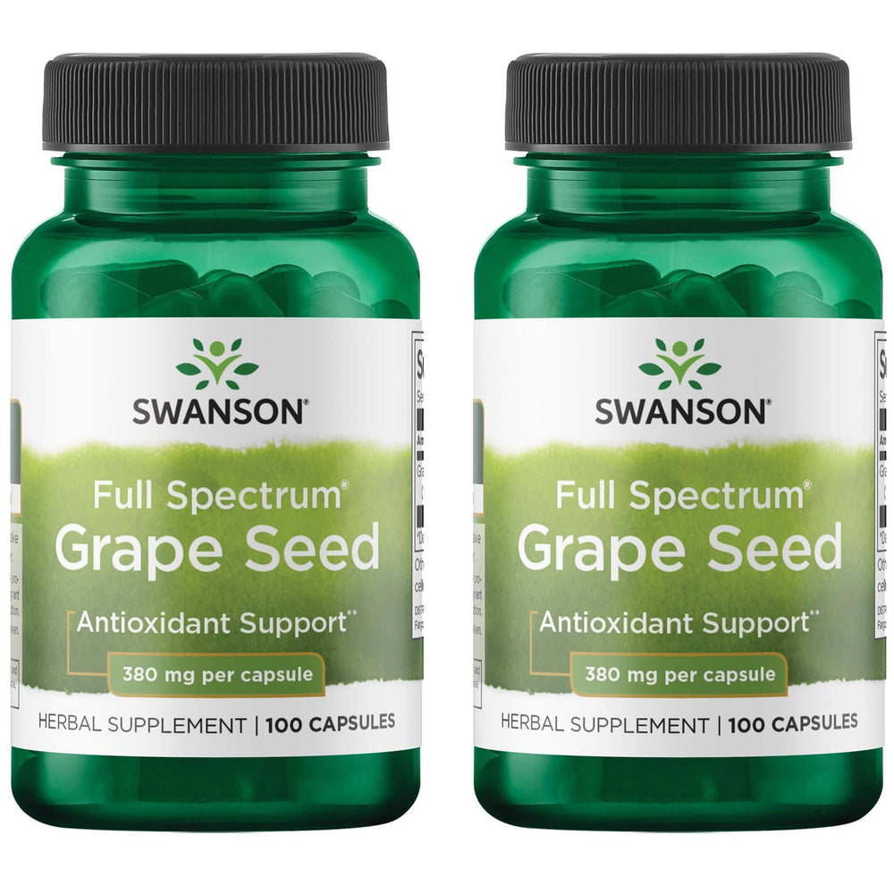 Swanson Grape Seed bottle showing capsules for antioxidant support and vascular wellness.