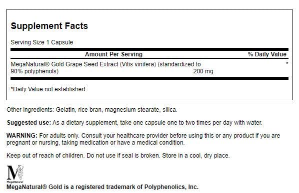 Swanson grape seed extract label shows gluten-free and non-GMO formulation.