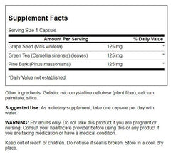Close-up of Swanson capsules from grape seed green tea pine bark complex