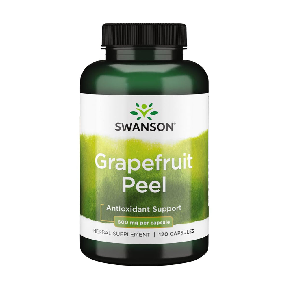 Swanson grapefruit peel bottle label highlighting quality and science-backed formulation.