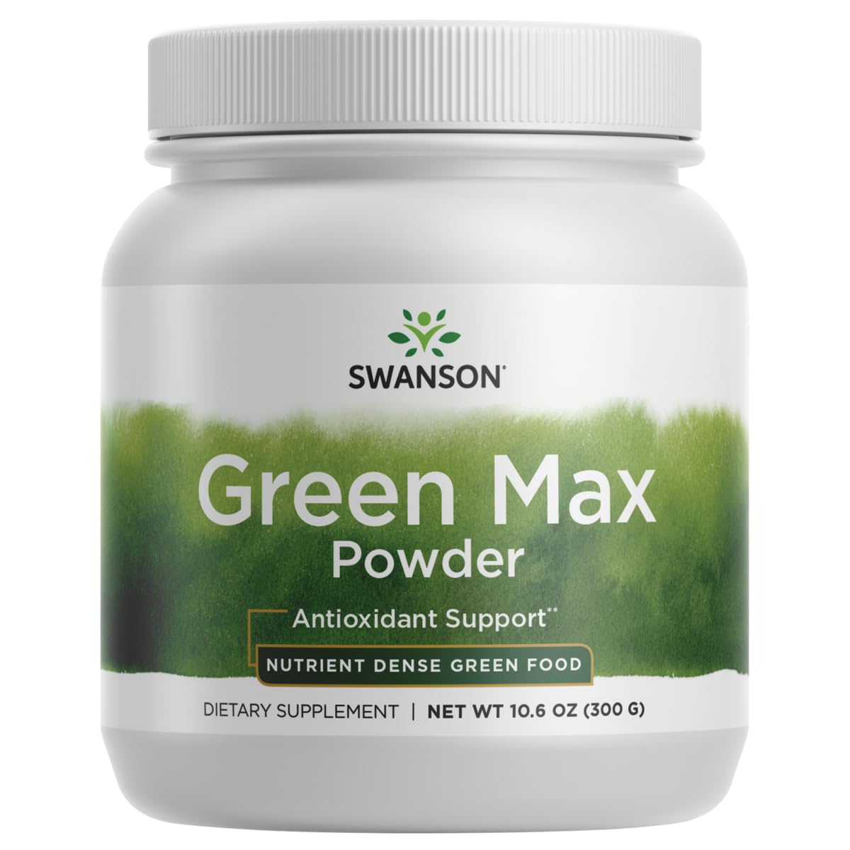 Swanson Green MAX Powder bottle front view highlighting nutrient-dense greens for daily wellness