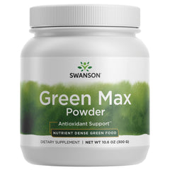 Swanson Green MAX Powder bottle front view highlighting nutrient-dense greens for daily wellness