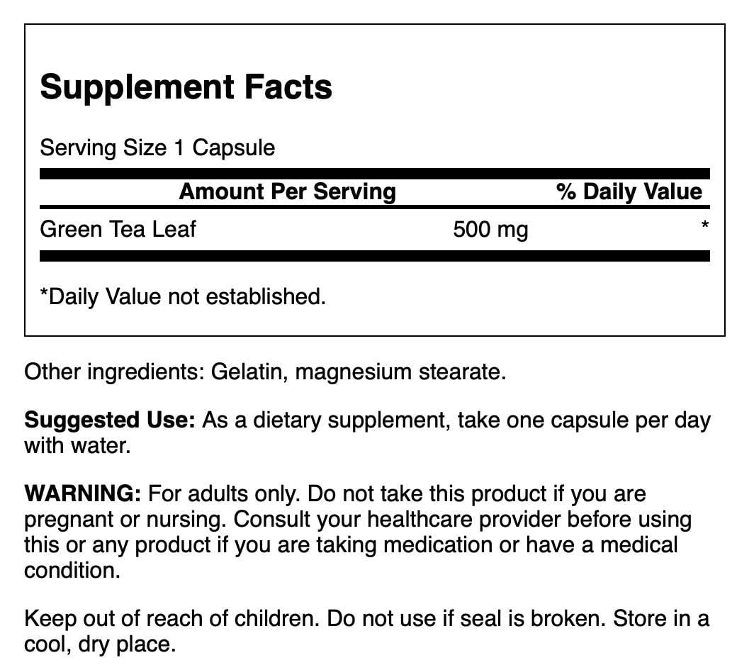 Swanson Green Tea 500mg capsules bottle for daily energy and vitality