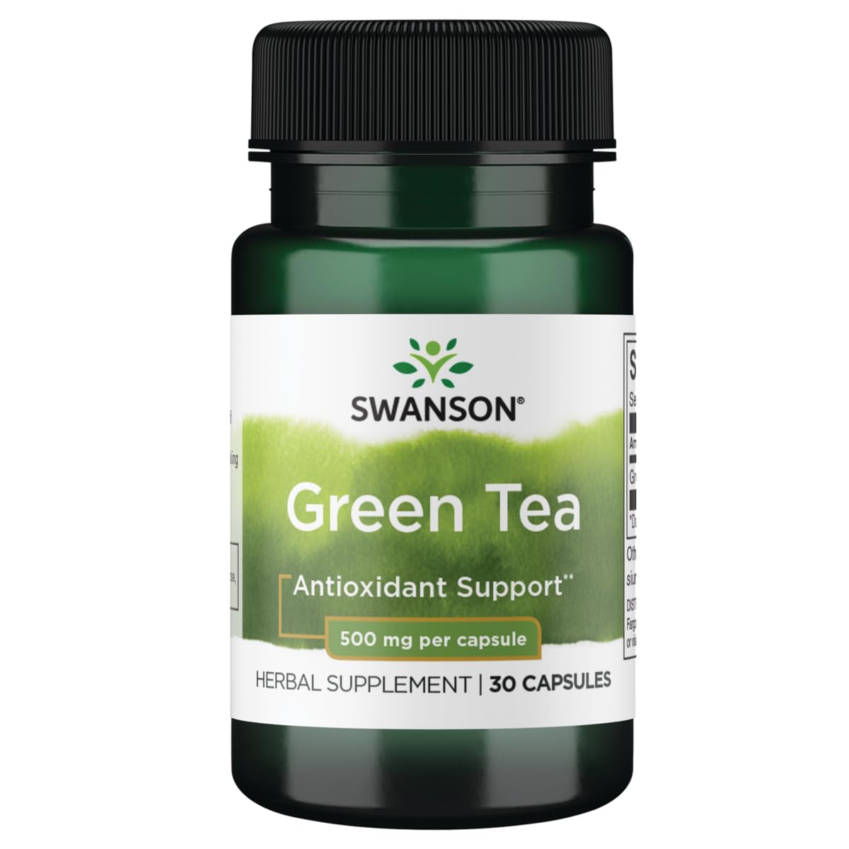 Swanson Green Tea 500mg capsules front view with antioxidant polyphenols