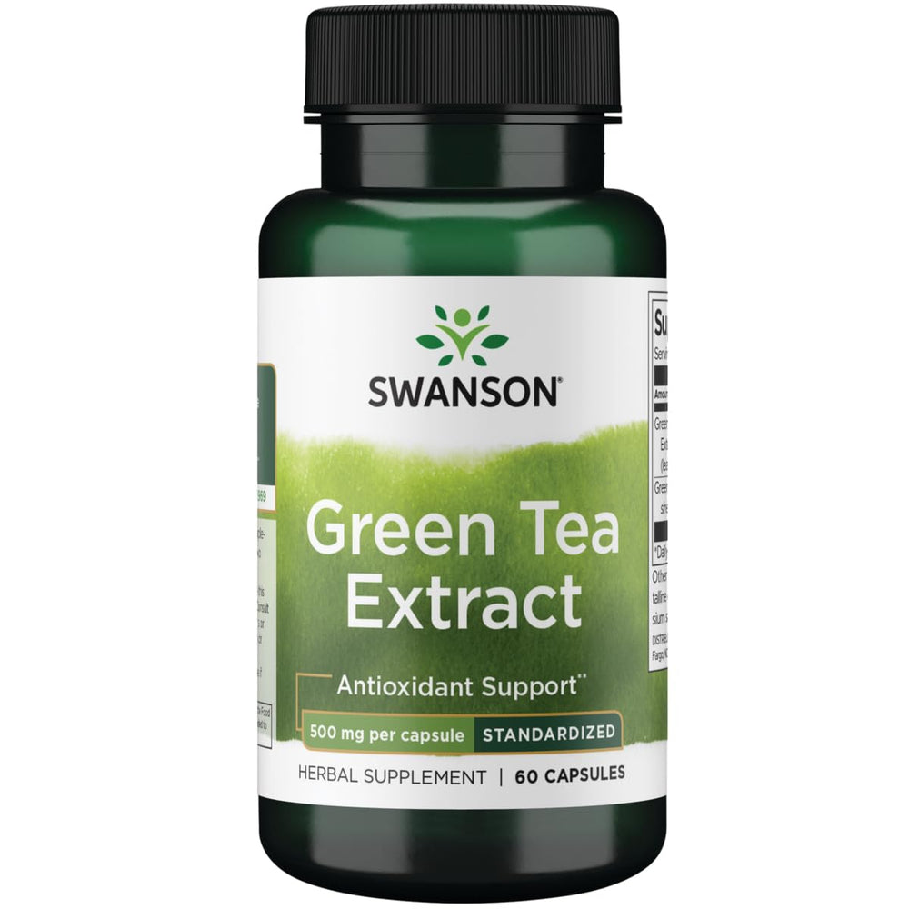 Swanson Green Tea Extract 500 mg bottle highlighting antioxidant support for daily wellness.