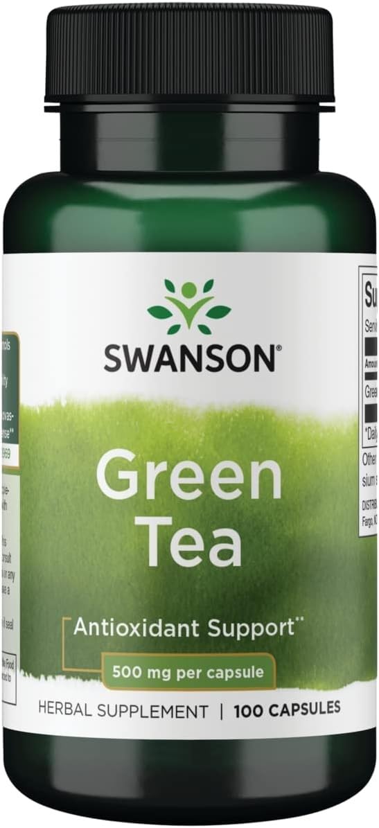 Swanson Green Tea Extract capsules front view offering antioxidant support and daily wellness.