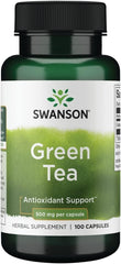Swanson Green Tea Extract capsules front view offering antioxidant support and daily wellness.