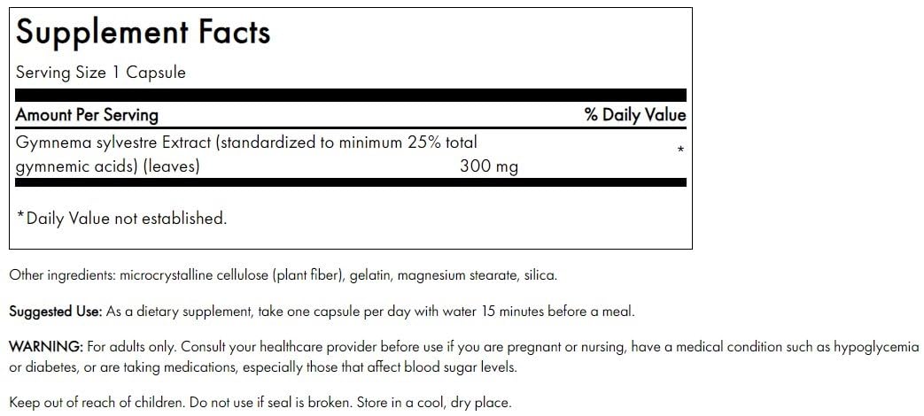 Swanson gymnema sylvestre extract label close-up suggesting sweet-food choice support